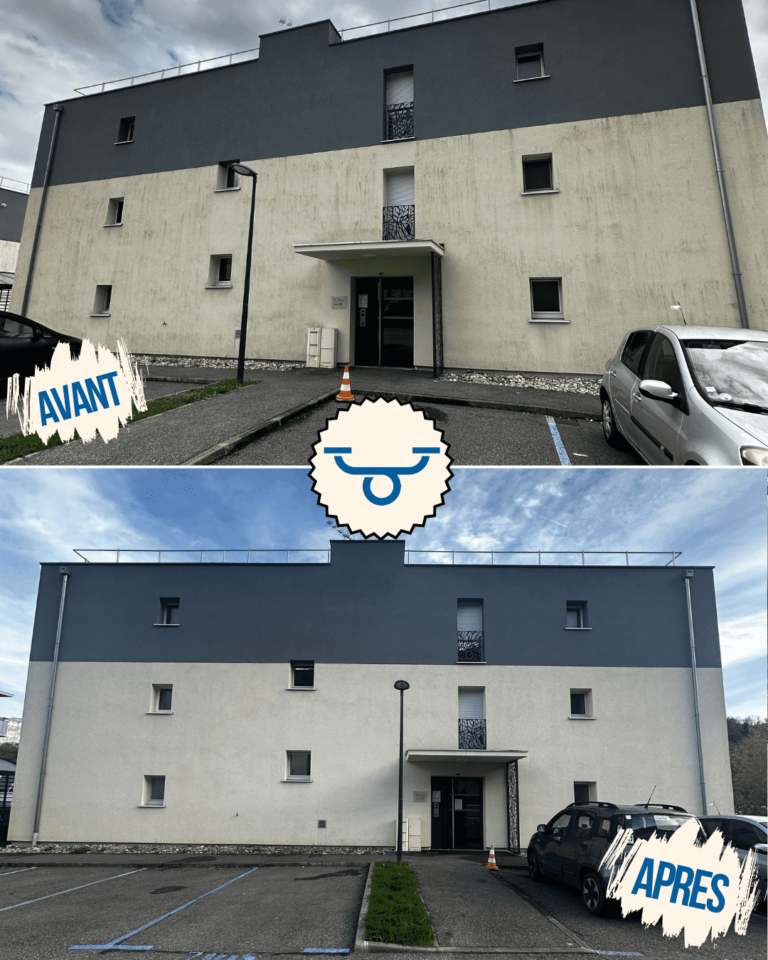 Résultat de nettoyage de façade par drone pour syndic de copropriété en Savoie